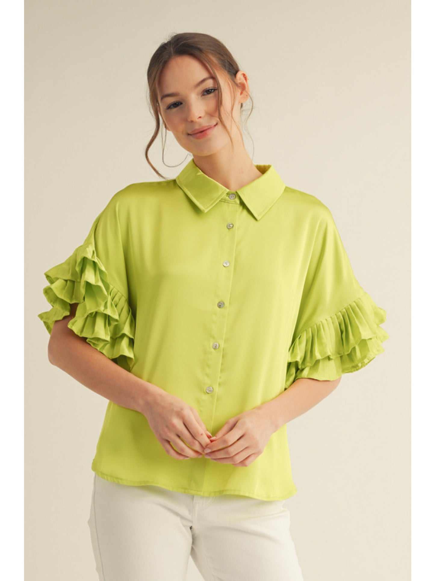 Ruffle Sleeve Satin Top