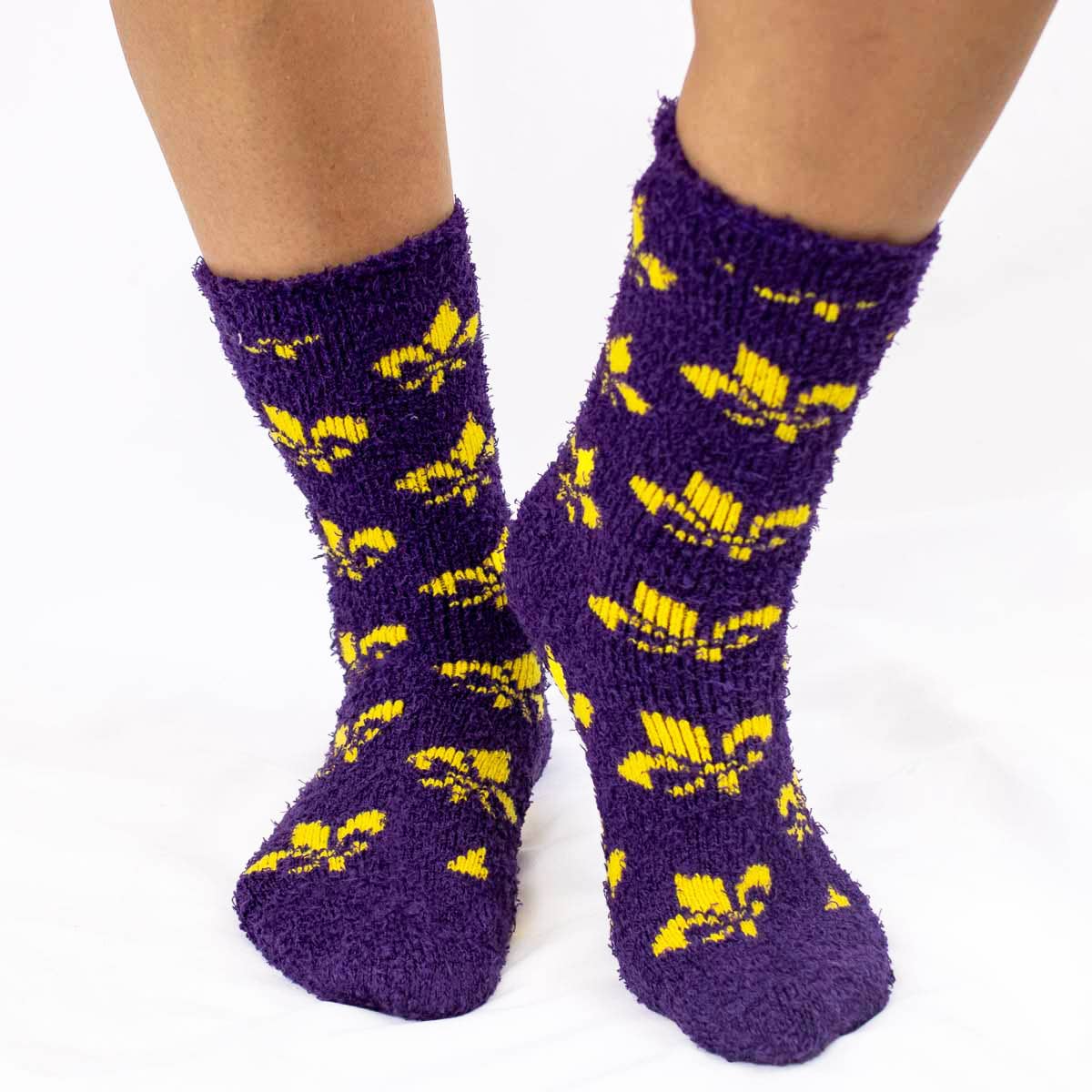 Women's Louisiana Pride Snuggle Socks Purple/Yellow One Size