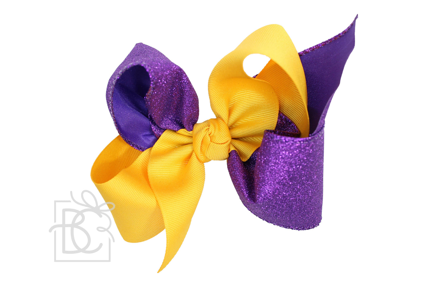 Crisscross Glitter & Grosgrain Bow (Purple & Yellow Gold)