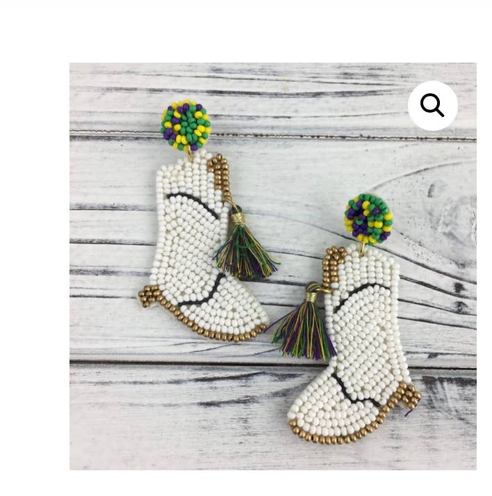 Beaded Mardi Gras Beaded Boot Earrings