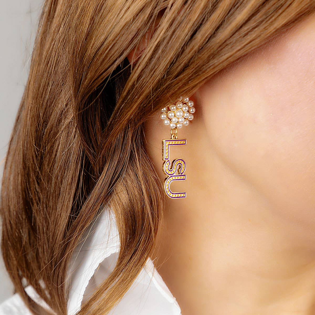 LSU Tigers Pearl Cluster Earrings