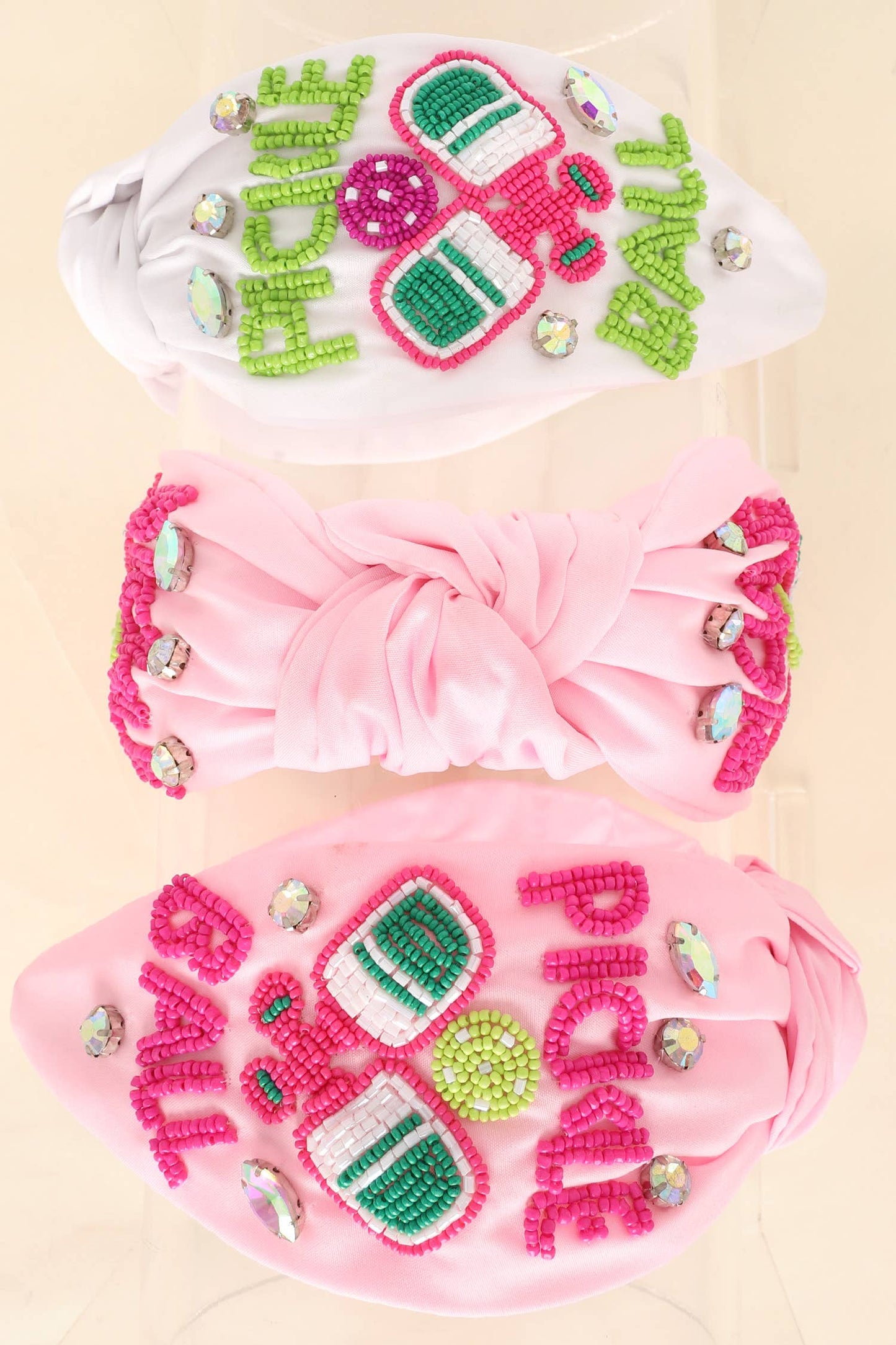 Pickle Ball Top Knotted Beaded Headband