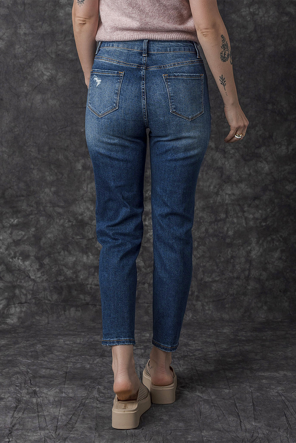 Distressed Button Fly High Waist Skinny Jeans