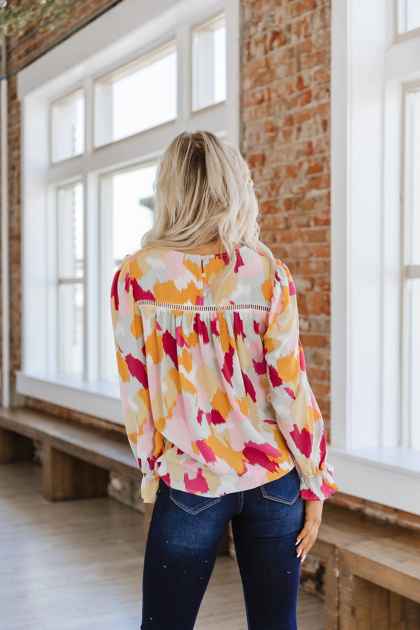 Watercolor Puff Sleeve Blouse