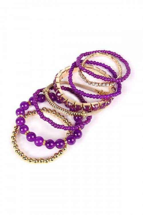 Purple & Gold Stretch Bracelet Stack