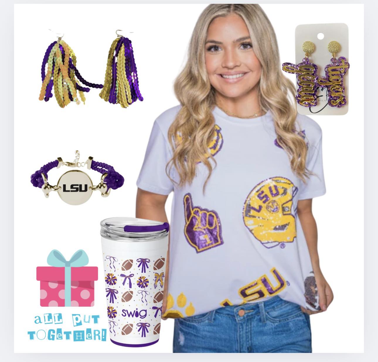LSU Sequin Football Lux Tee