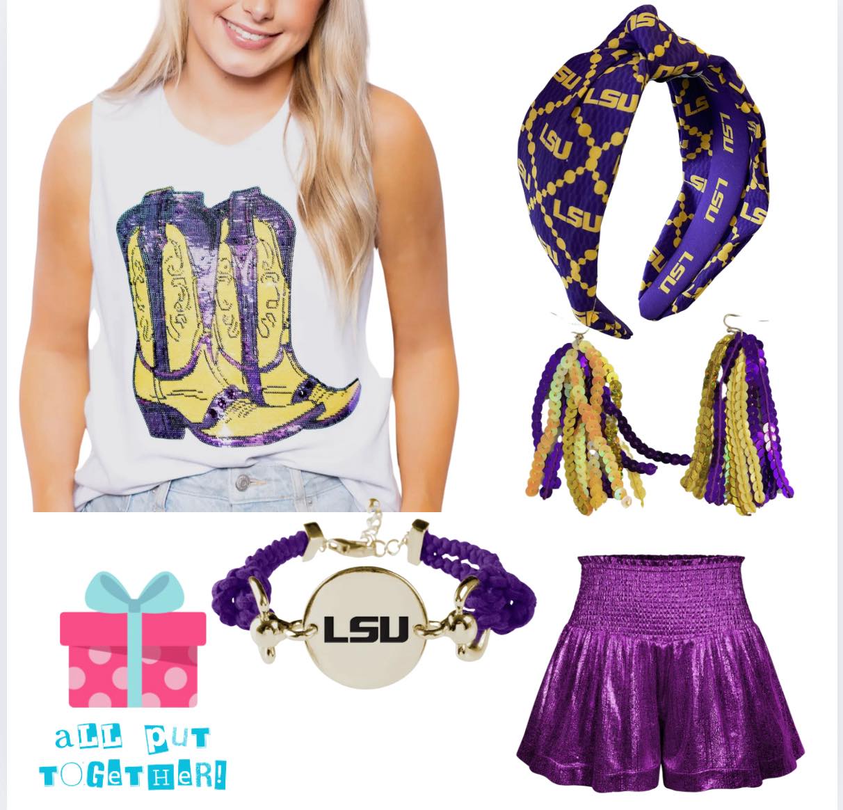 Purple & Gold Sequin Boots Tank