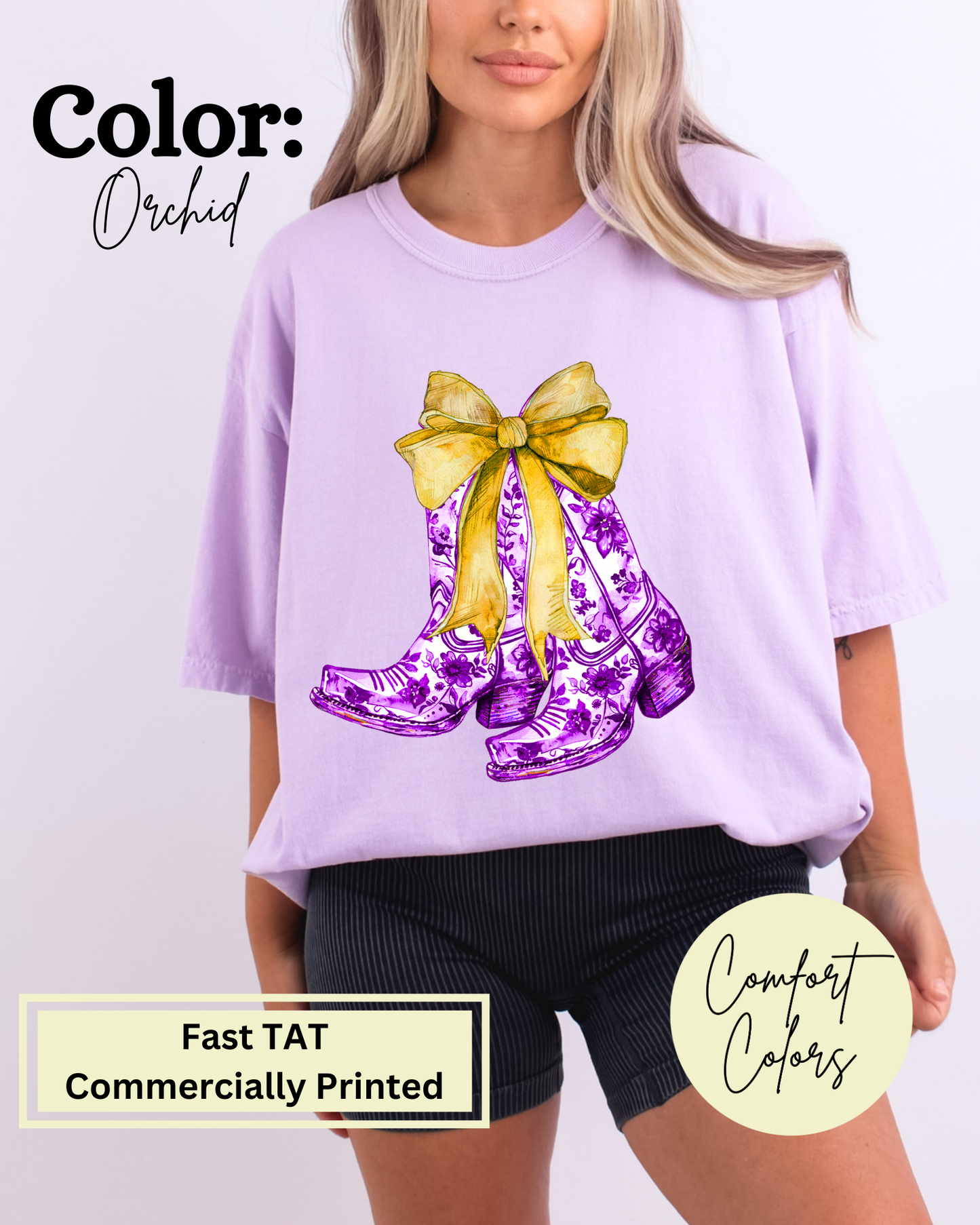 LSU Purple & Gold Coquette Boots Comfort Color Tee