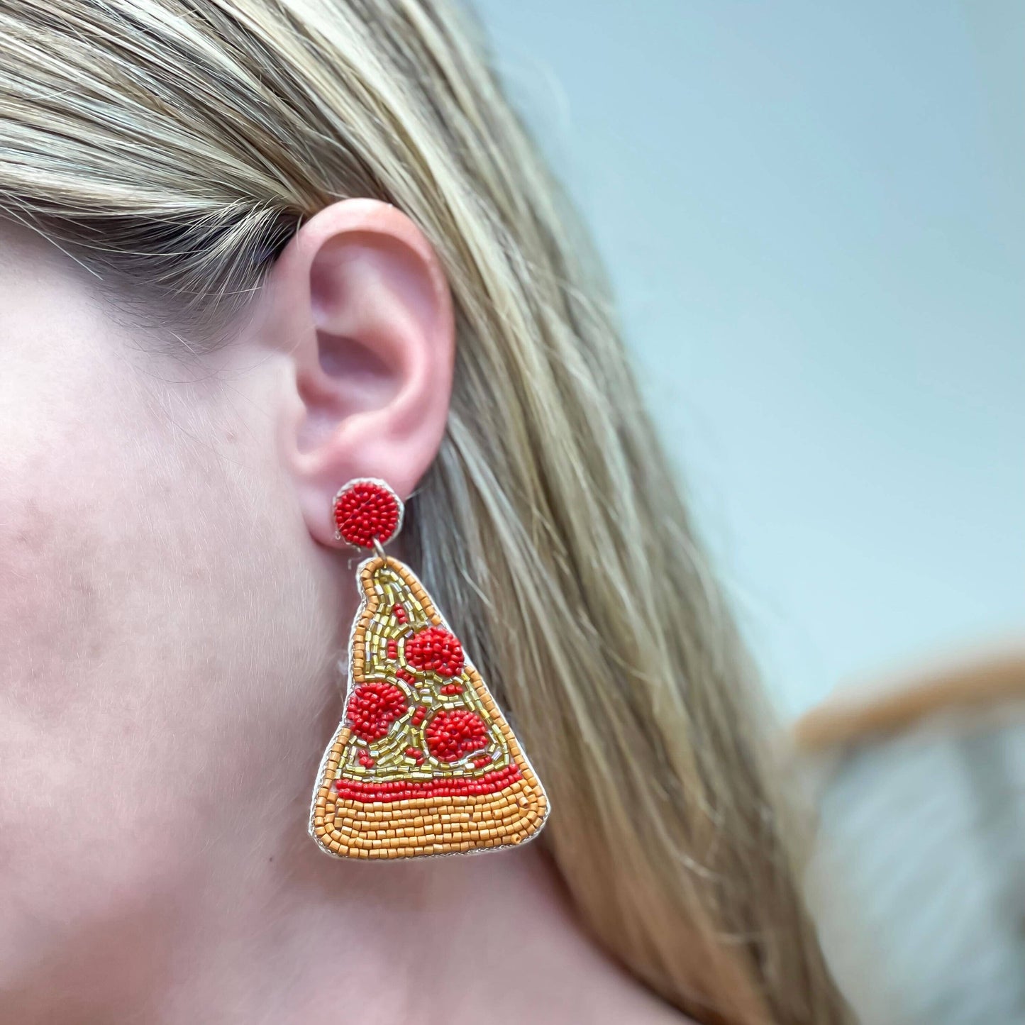 Pepperoni Pizza Beaded Earrings