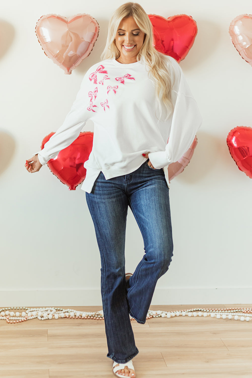 White Sequin Bow Sweatshirt