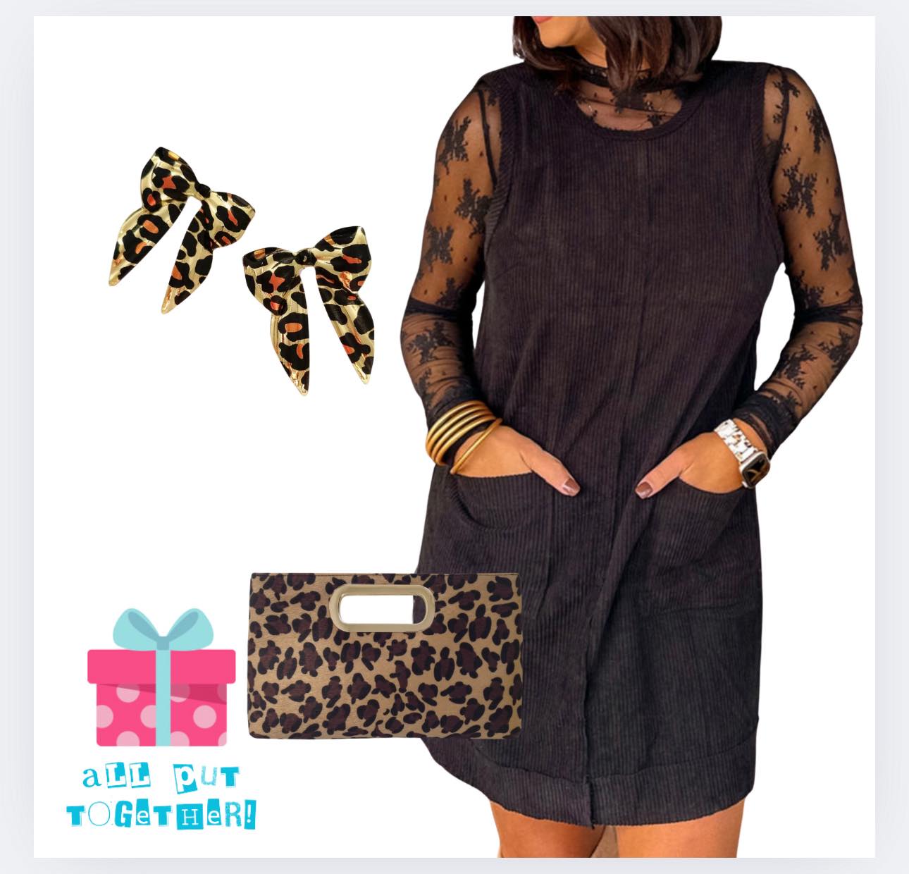 Black Corduroy Sleeveless Mini Dress With Patched Pockets