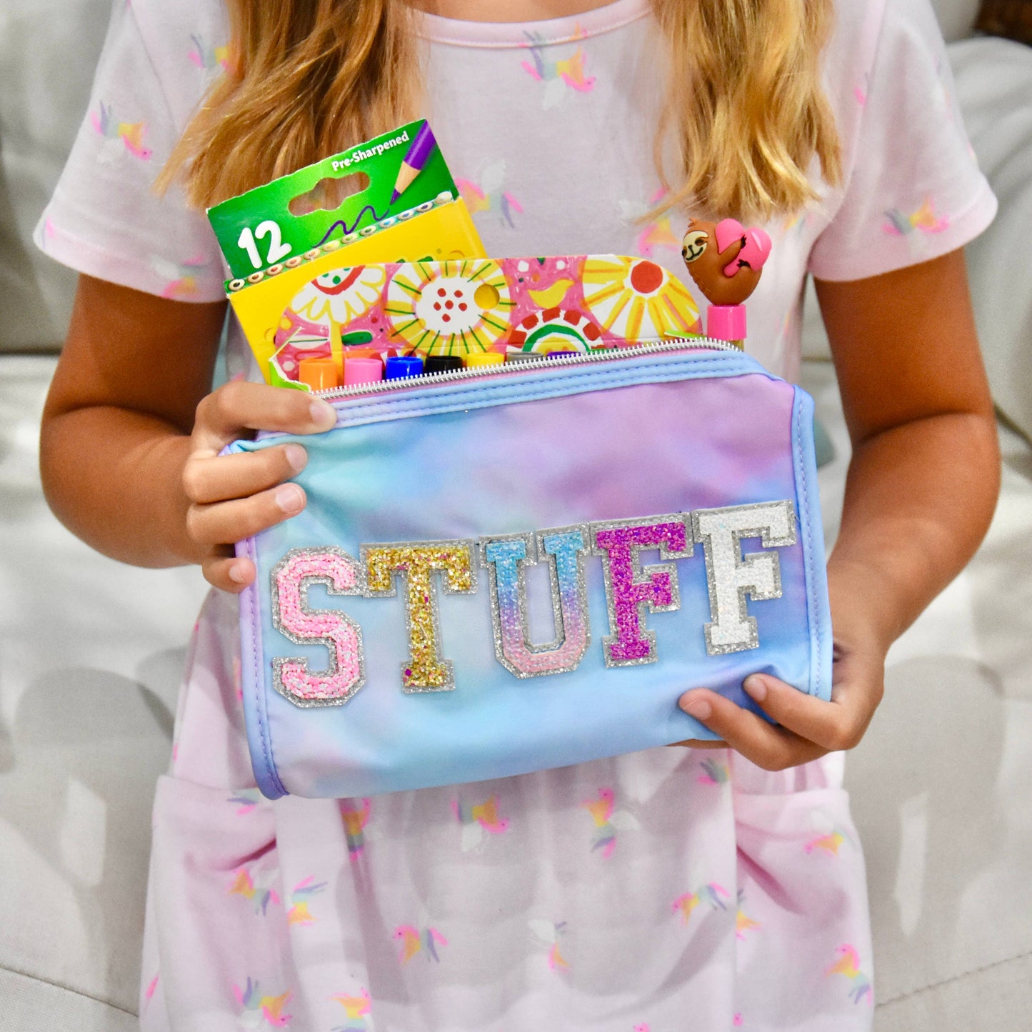 Tie Dye Glitter Varsity Letter Pencil Pouch Bag - STUFF