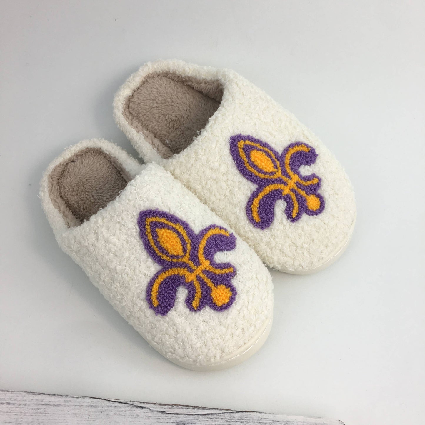 Purple & Gold Fleur de Lis Slippers