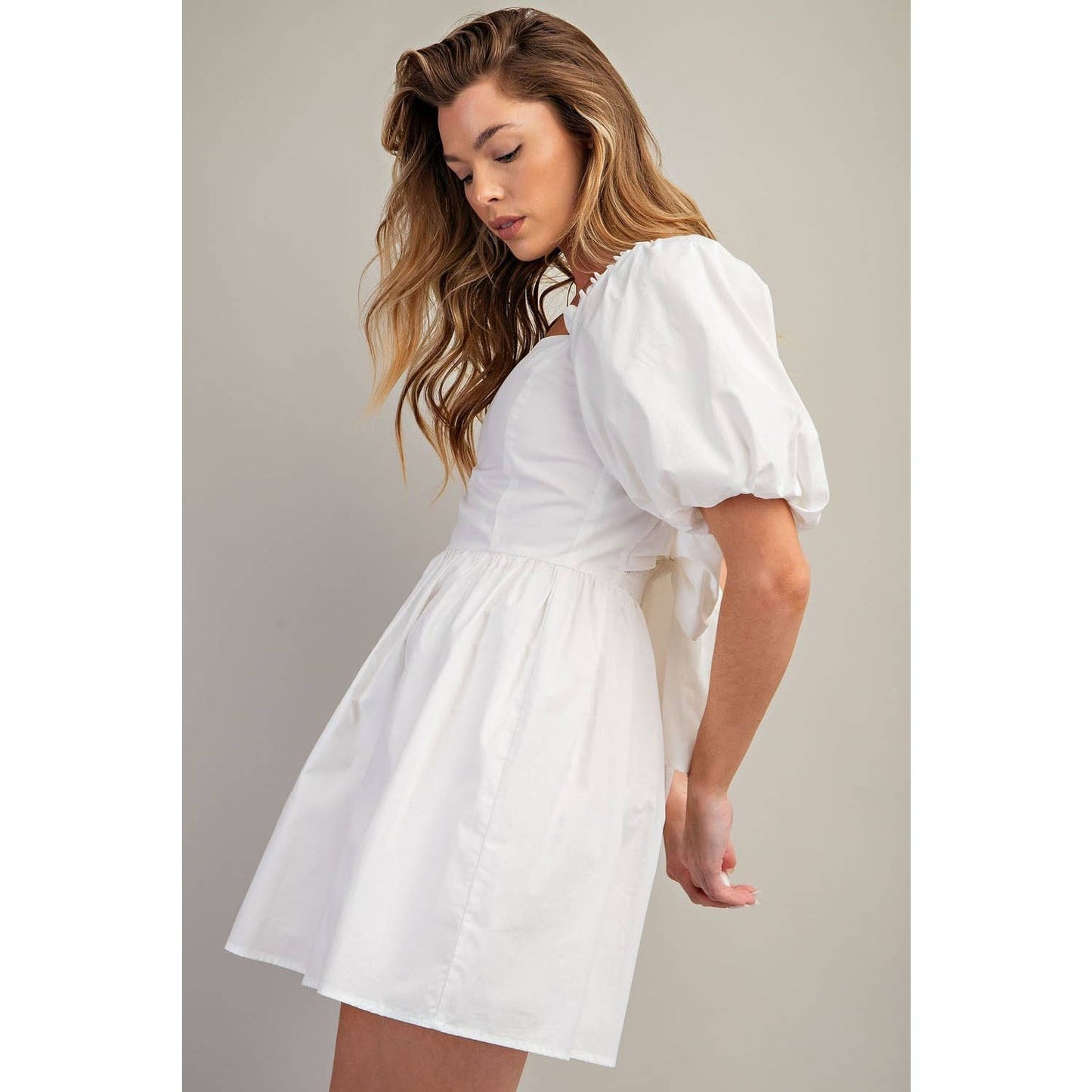 Puff Sleeve Back Bow Mini Dress