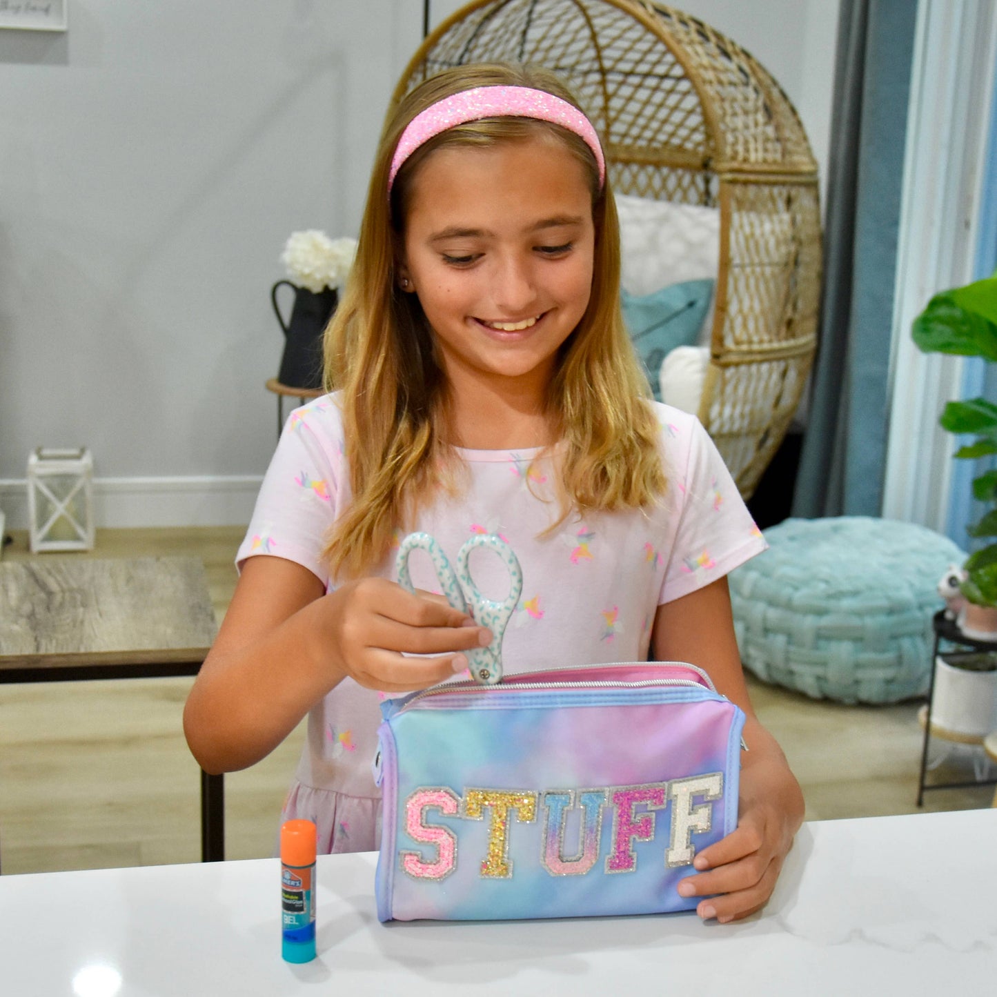 Tie Dye Glitter Varsity Letter Pencil Pouch Bag - STUFF