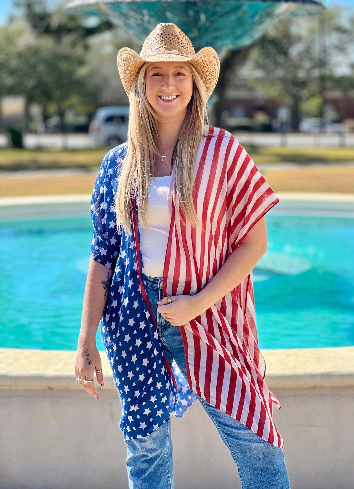 All American Flag Kimono RED