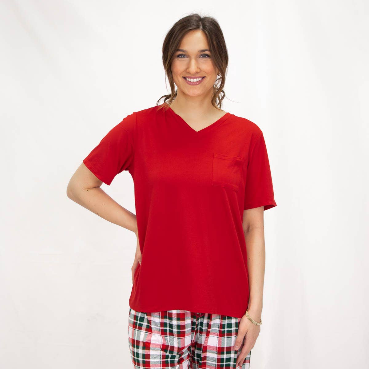 Red V-Neck PJ Tee