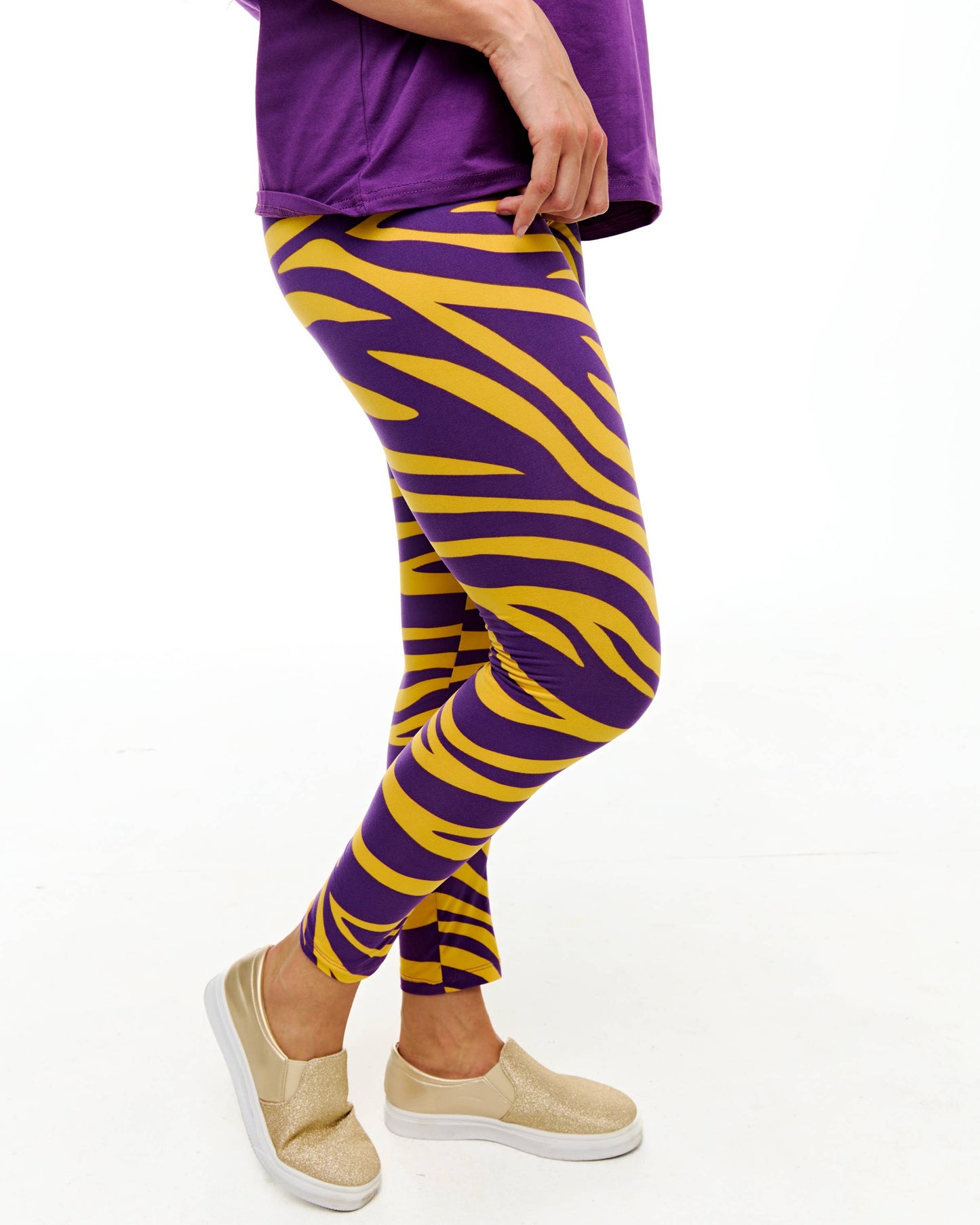 Purple & Gold Tiger Stripe Leggings
