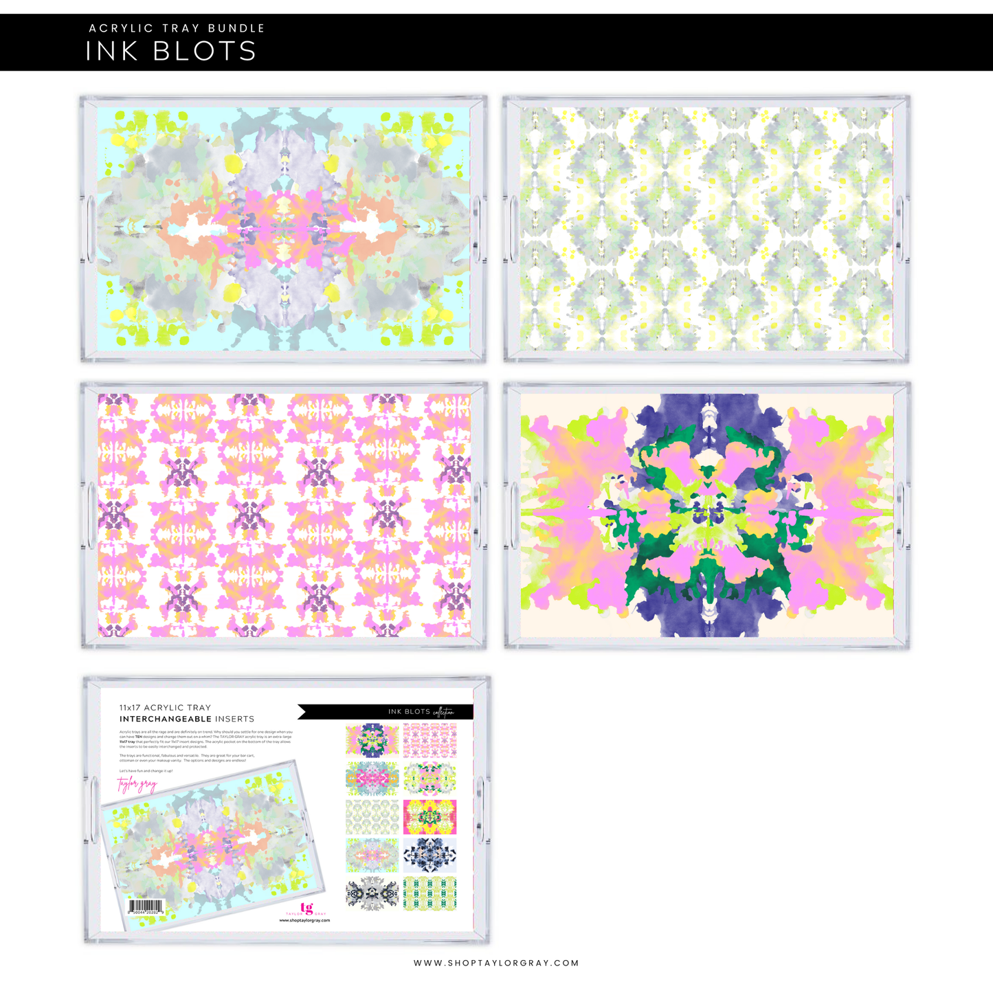 11x17 Acrylic Tray with INK BLOTS insert set of 10