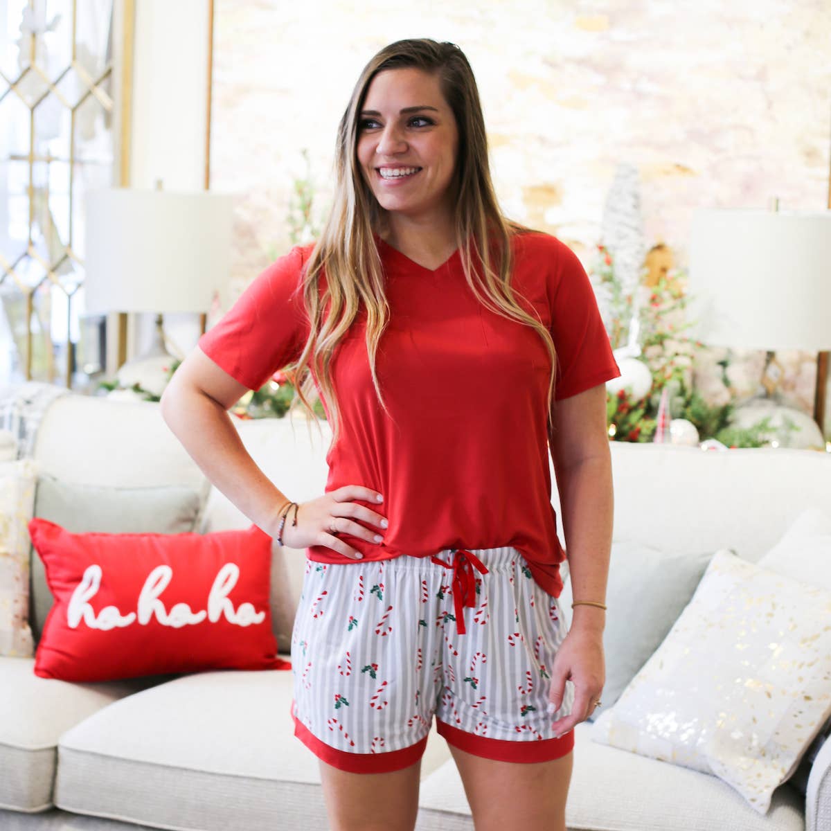 Red V-Neck PJ Tee