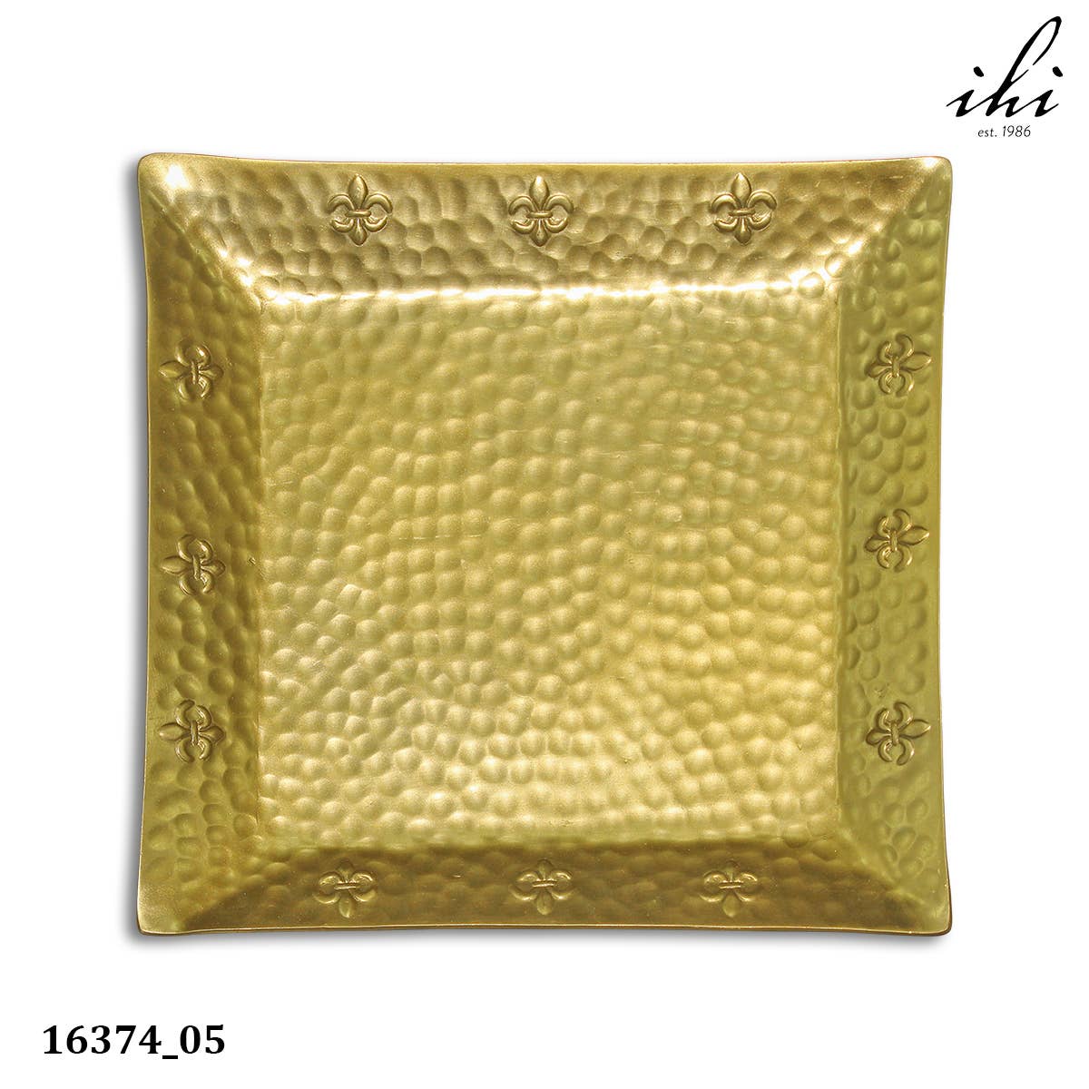 10" Gold Hammered Fleur de Lis Border Square Tray