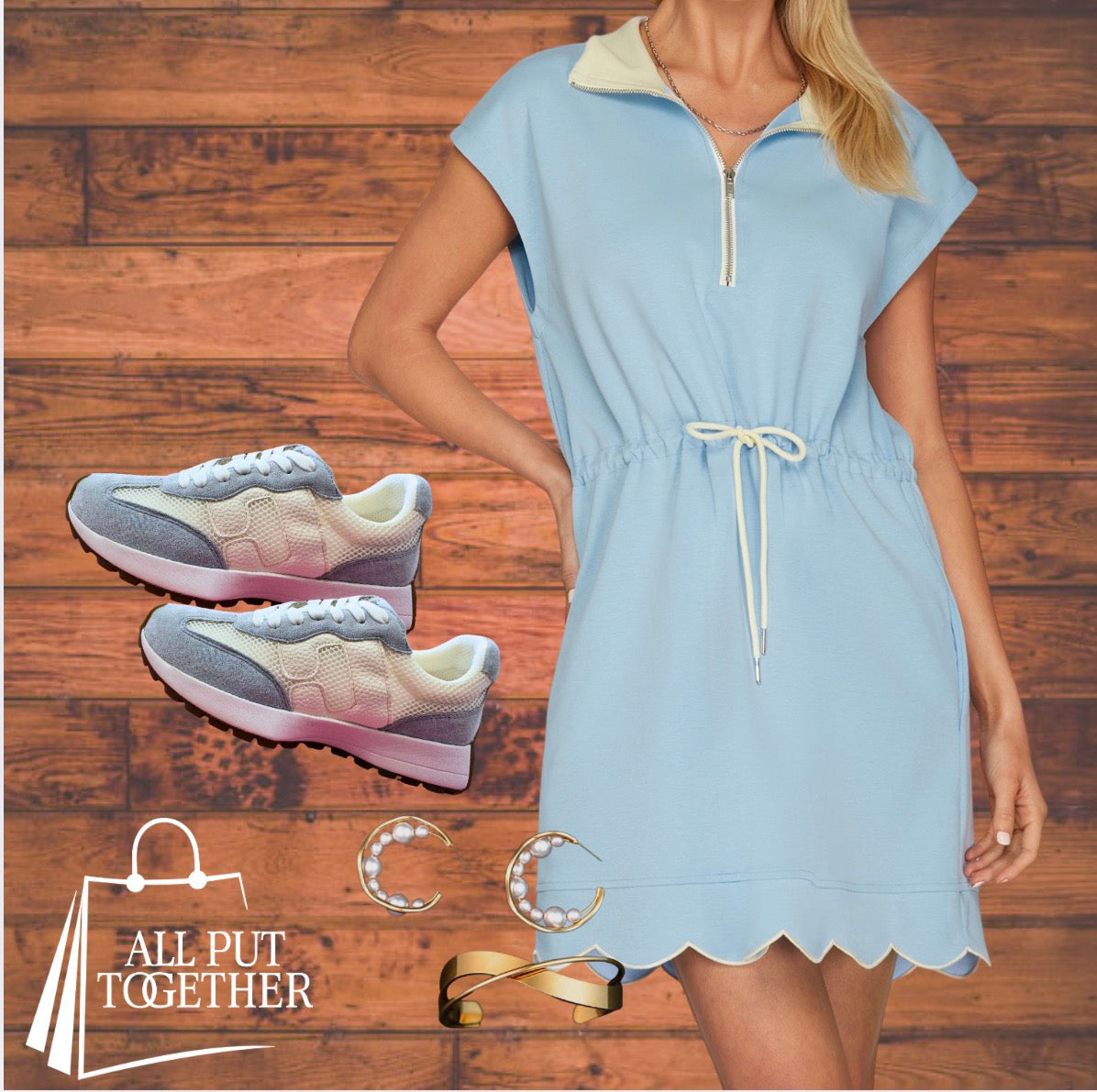 Scallop Hem Scuba Knit Mini Dress