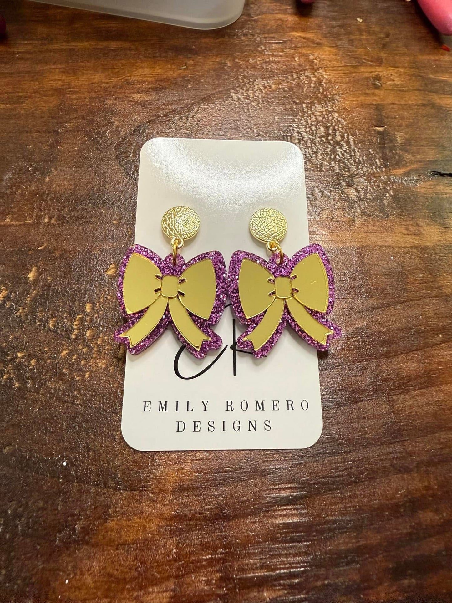 Purple & Gold Bow Earrings