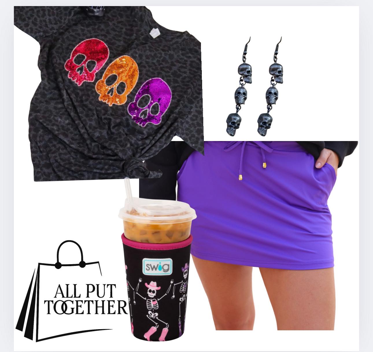 Three Skelton Sequin Leopard Tee