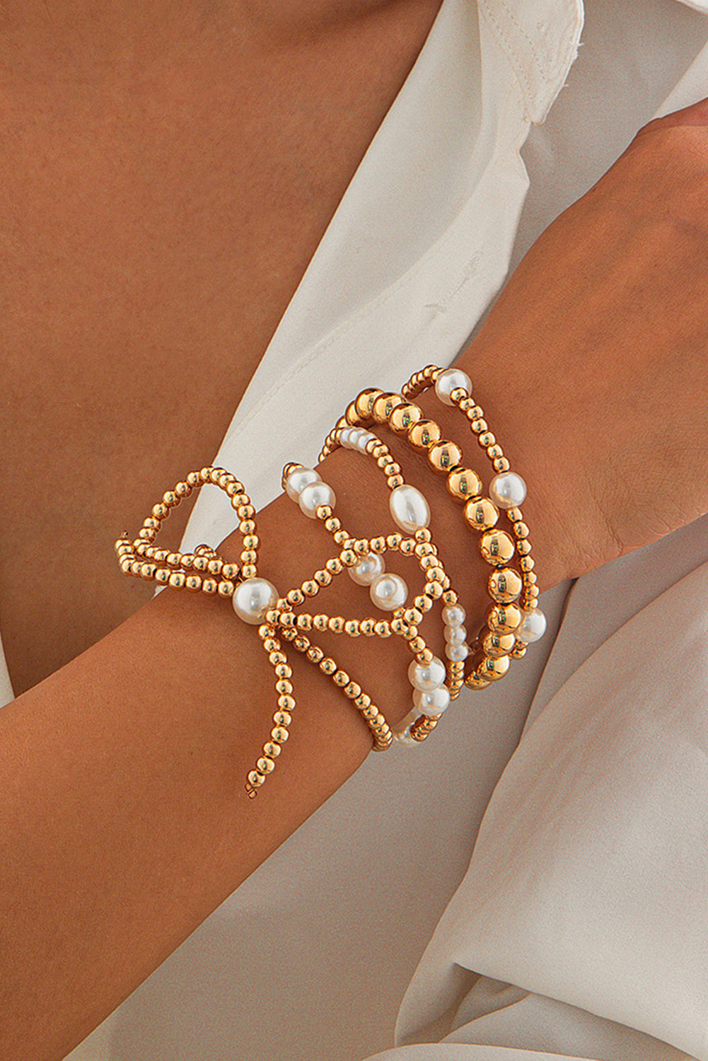 Beads, Pearls & Bow Bracelet Stack