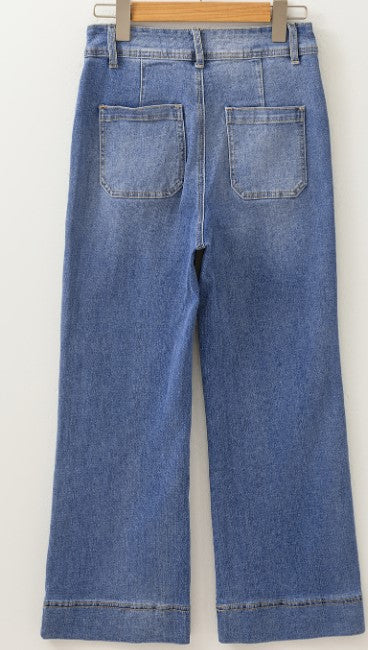 Mineral Wash High Waist Bell Bottom Crop Jeans