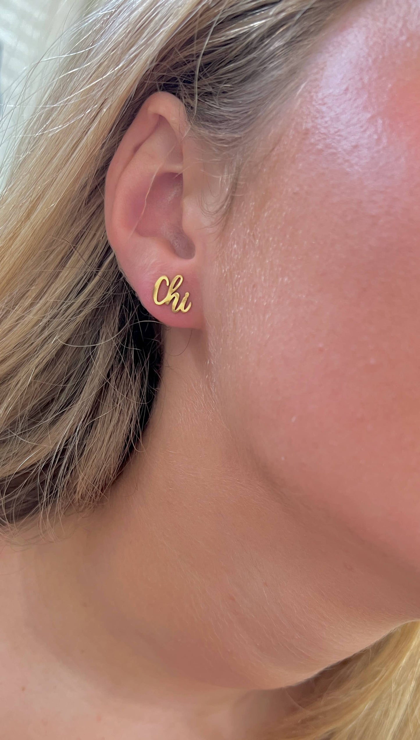 Chi Omega Sorority Gold Stud Earrings