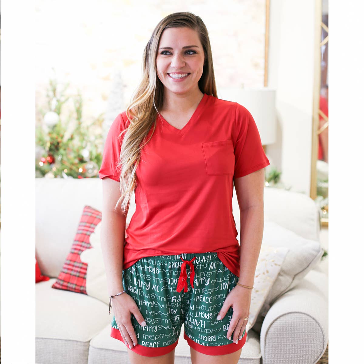 Red V-Neck PJ Tee