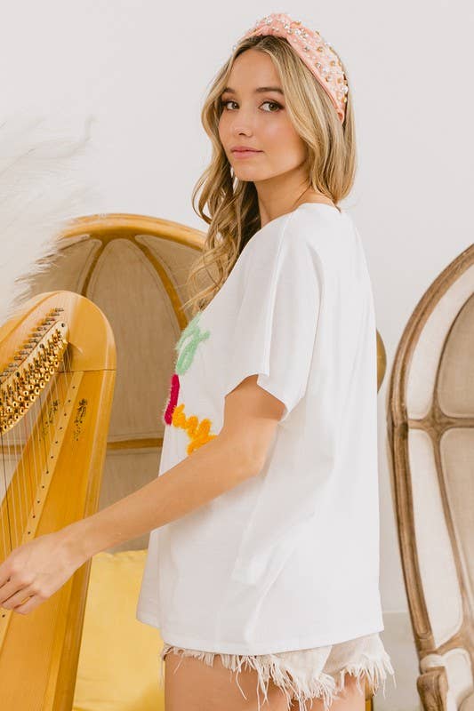 Birthday Metallic Letter Dolman Sleeve Top