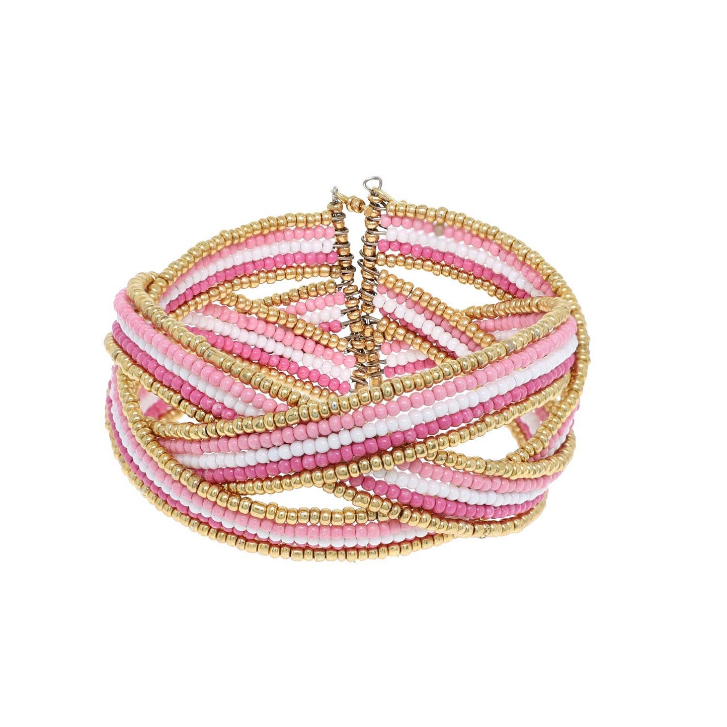 Boho Criss-Cross Beaded Cuff Bracelet