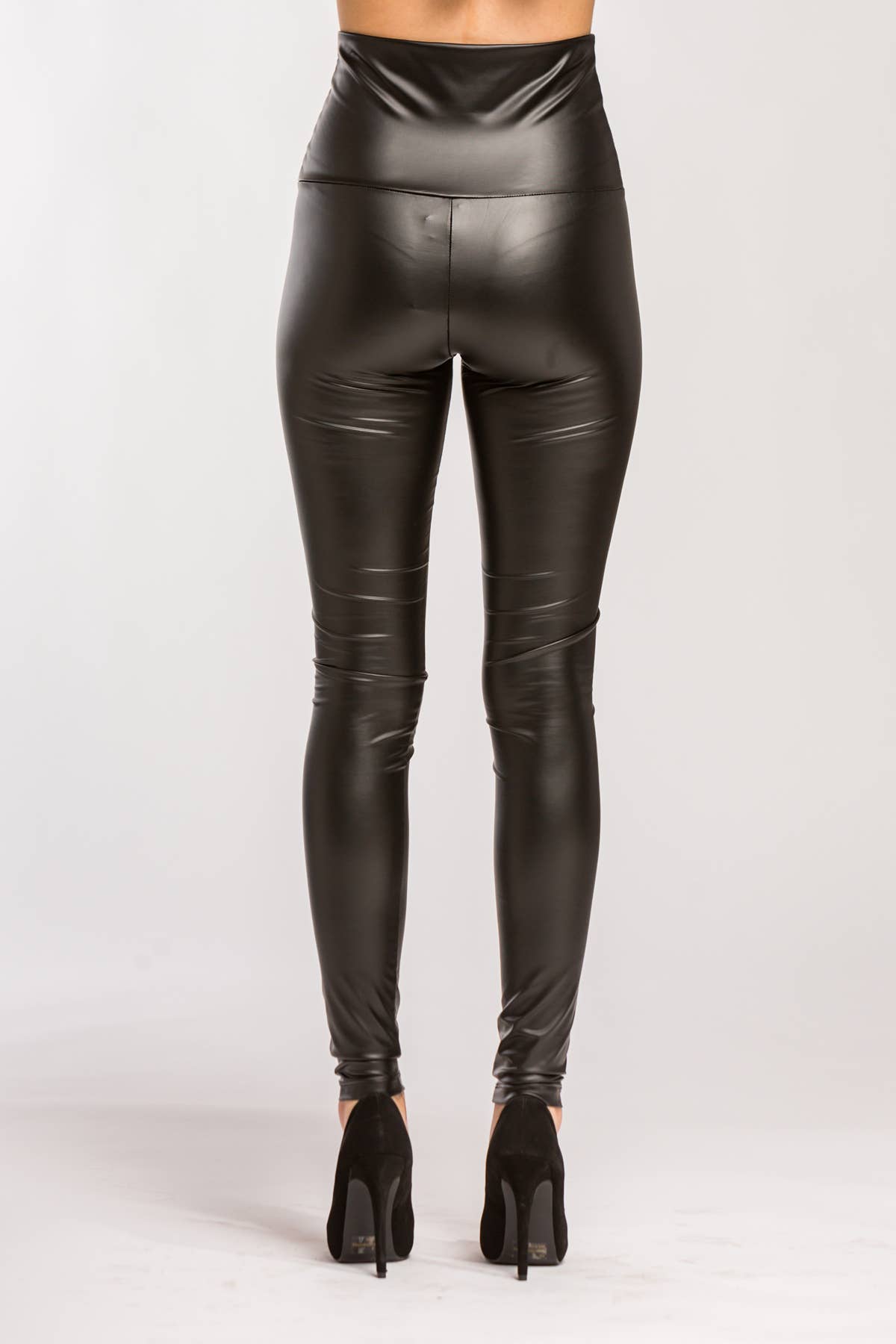 Faux Leather High Waist Fold Over Leggings
