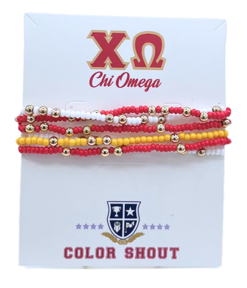Chi Omega Colors Stack: Set of 6 Beaded Stretch Bracelets