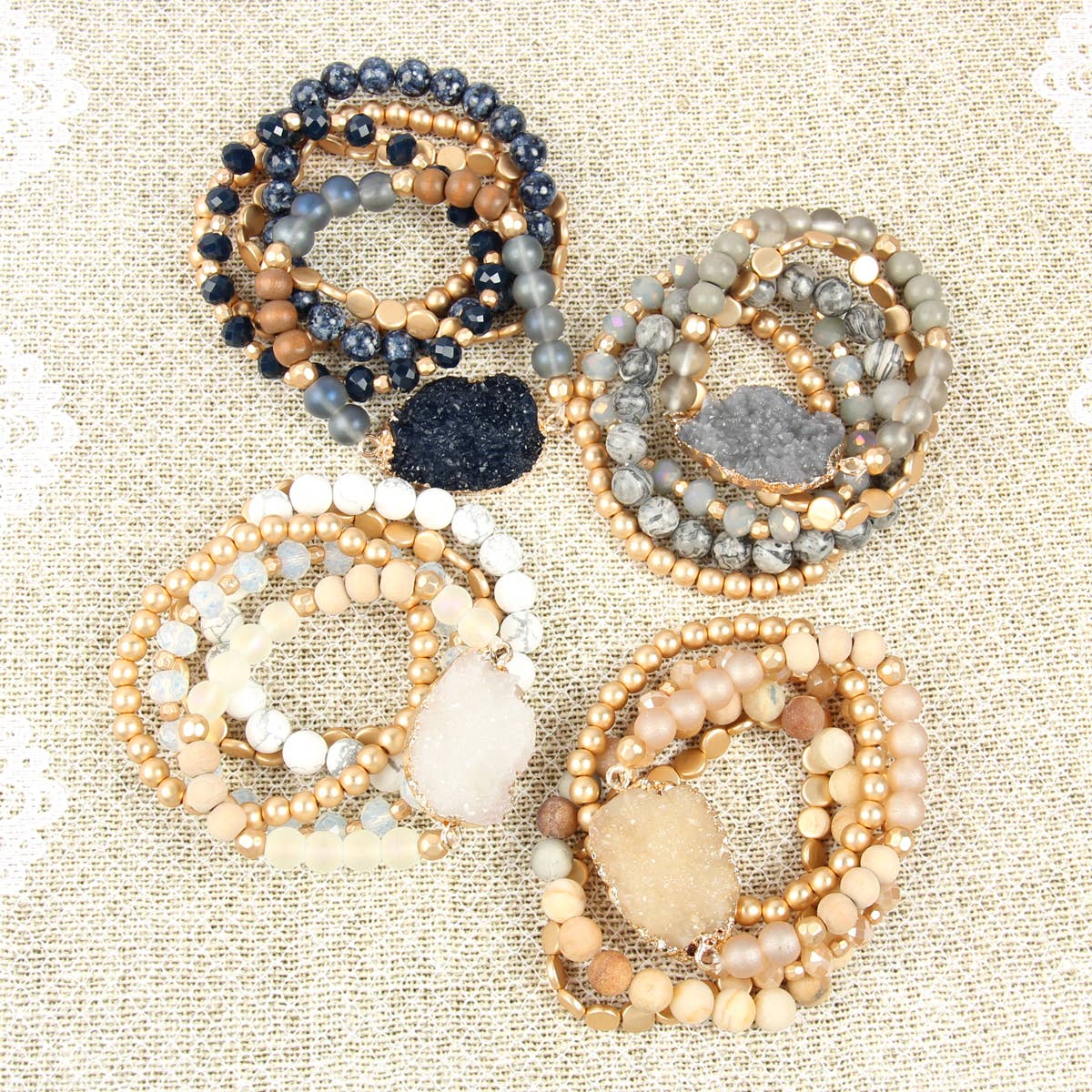 DRUZY CHARM MIXED BRACELET SET