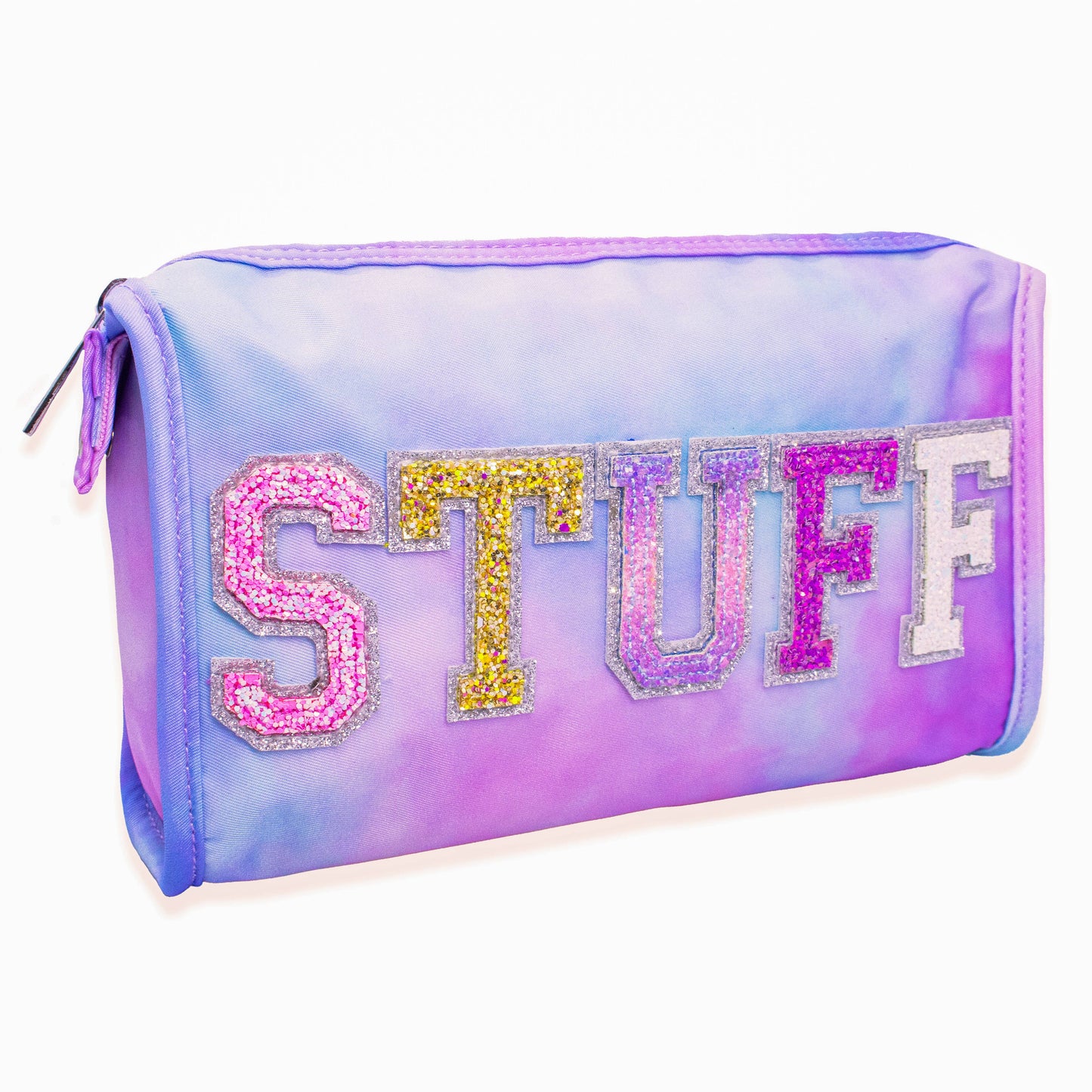 Tie Dye Glitter Varsity Letter Pencil Pouch Bag - STUFF