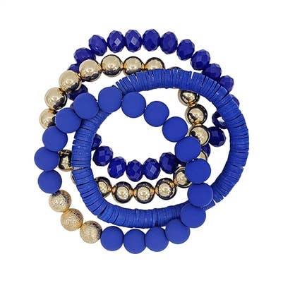 Blue & Gold Rubber, and Crystal Stretch Bracelet Stack