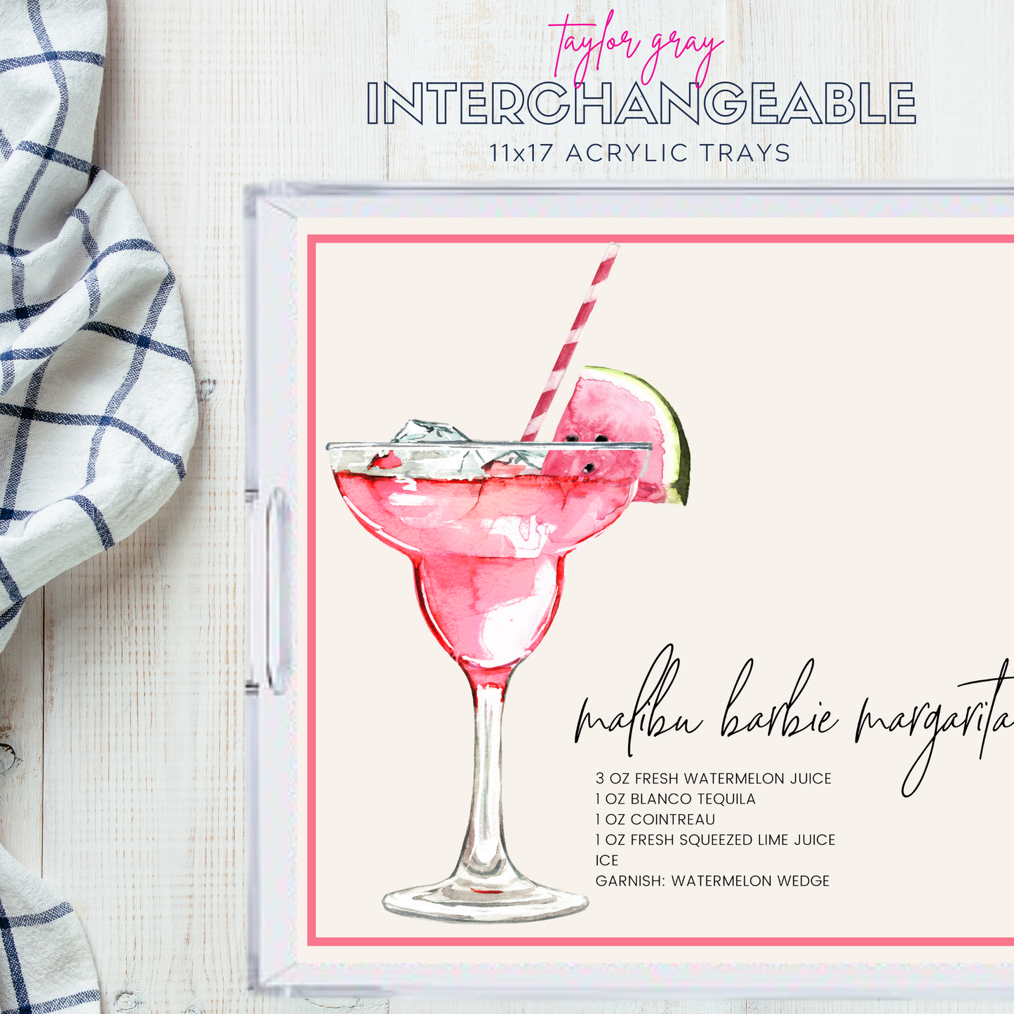 11x17 Acrylic Tray with COCKTAILS insert set of 10
