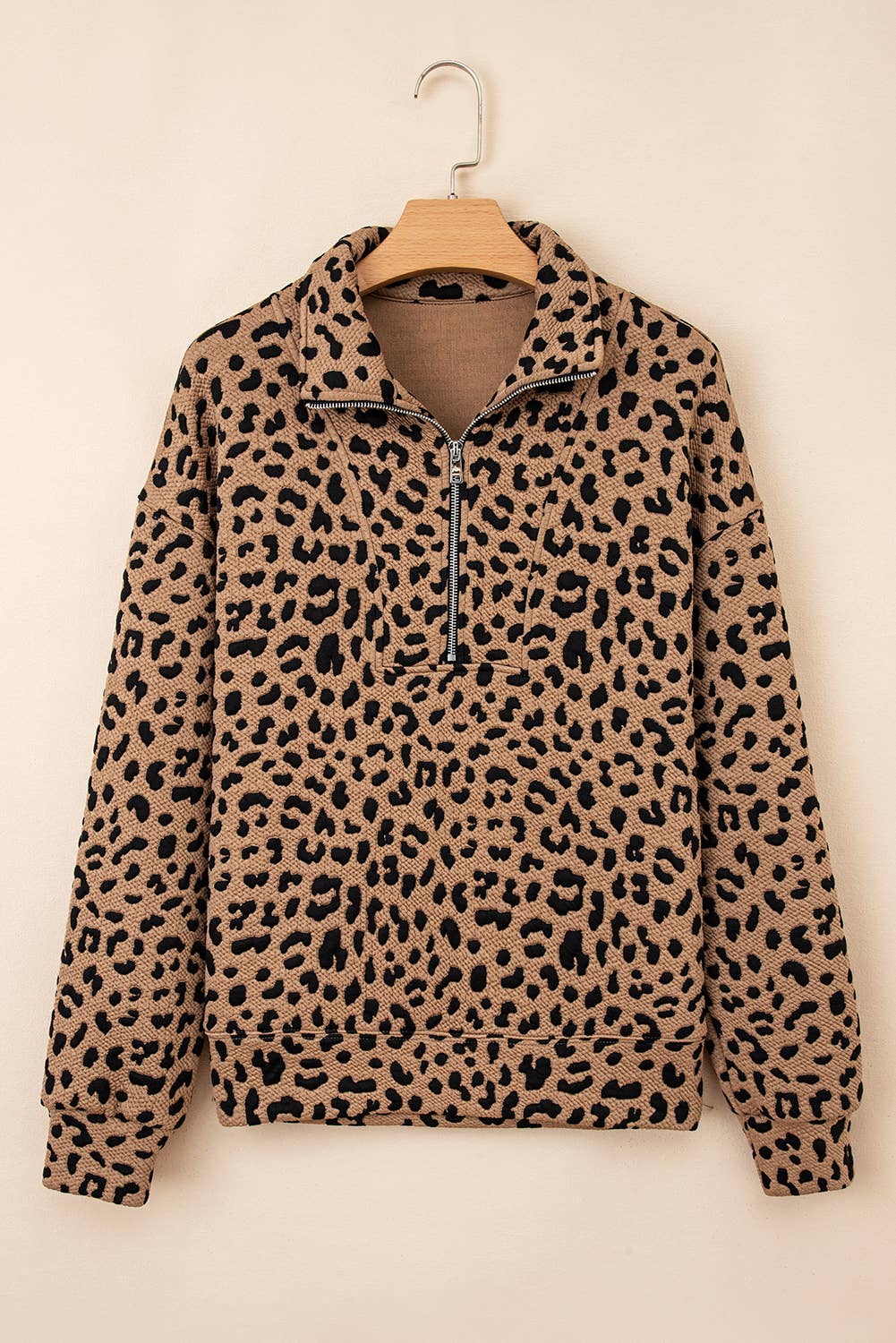 Leopard Print Quarter Zip Sweatshirt