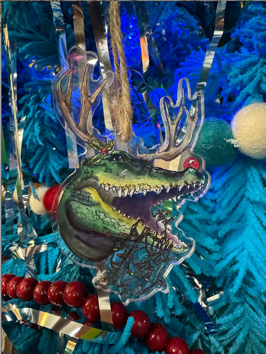 Alligator Reindeer Acrylic Ornament