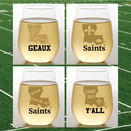 Saints Y'all Shatterproof Wine Glasses