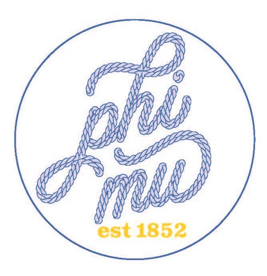 Phi Mu Howdy Greek Blue and Gold Button - 2.25 inch