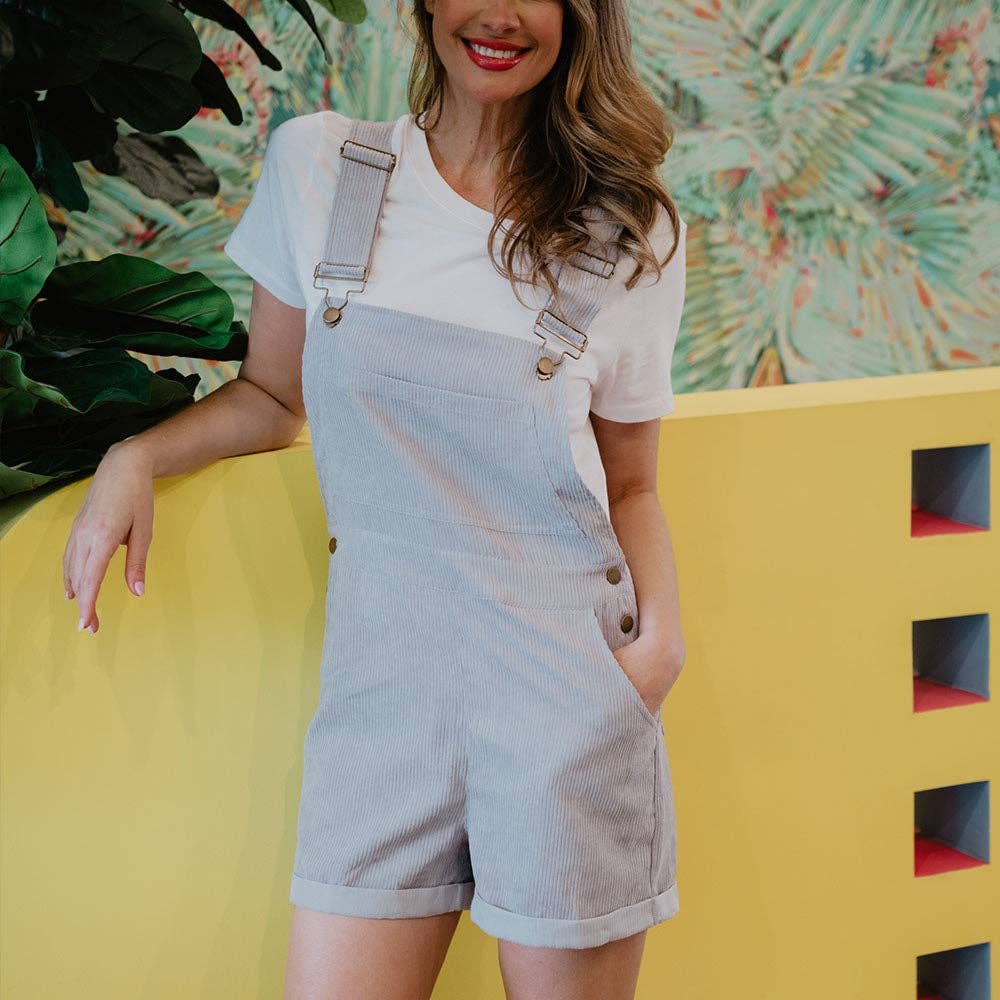Women's Corduroy Overalls, Light Gray
