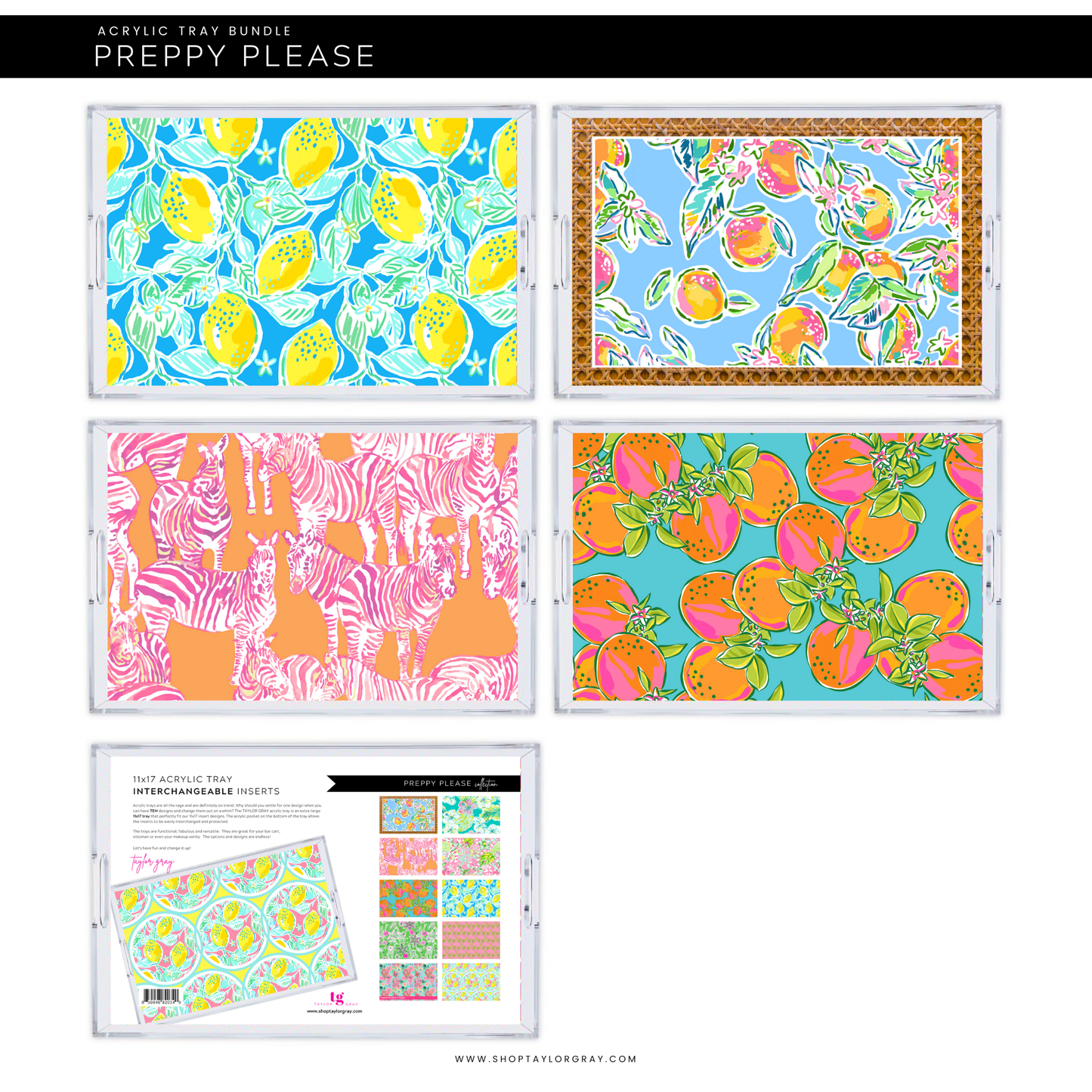 11x17 Acrylic Tray with PREPPY PLEASE insert set of 10
