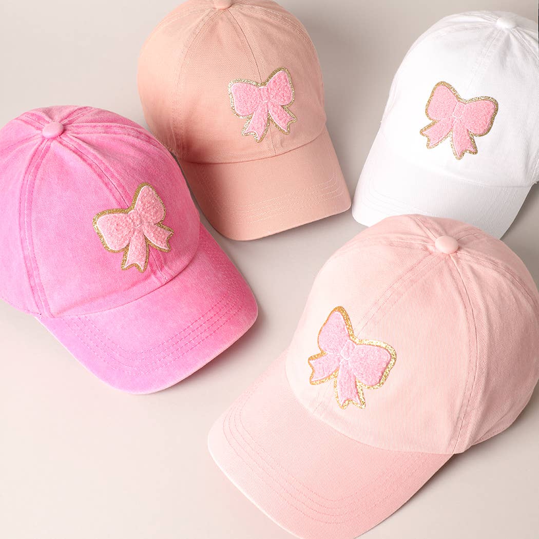 Fuzzy Pink Bow Patch Cotton Baseball Cap