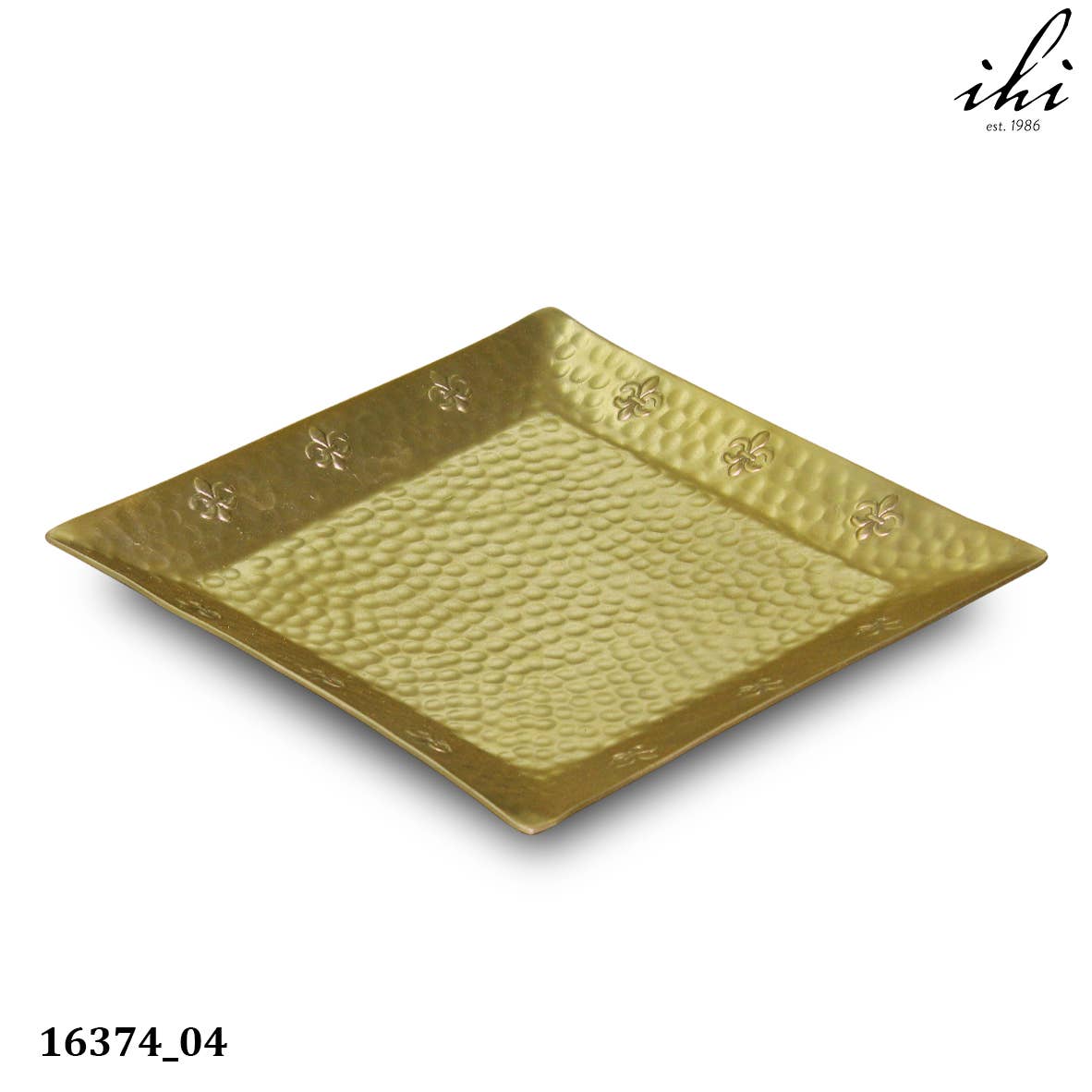 10" Gold Hammered Fleur de Lis Border Square Tray