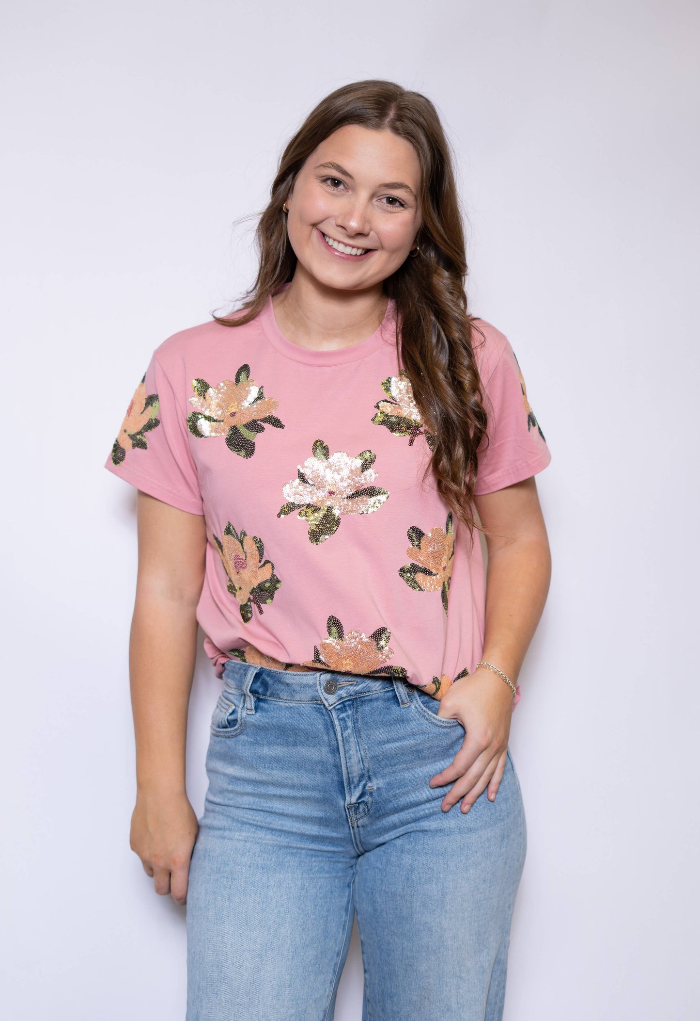 Dusty Rose Magnolia Sequin Tee