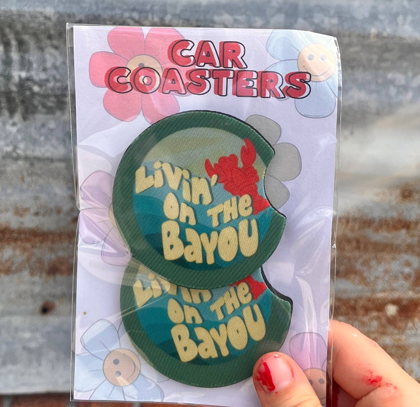 Living on bayou time car coaster